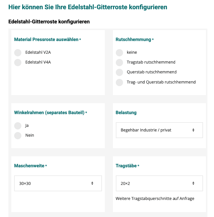 Der Edelstahl Gitterrost Konfigurator